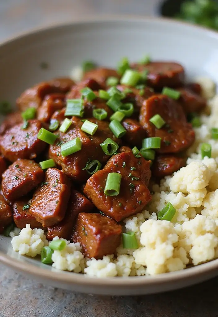 25 Easy Gluten Free Dairy Free Ground Beef Recipes For Dinner - 7. BBQ Beef and Cauliflower Rice Bowl