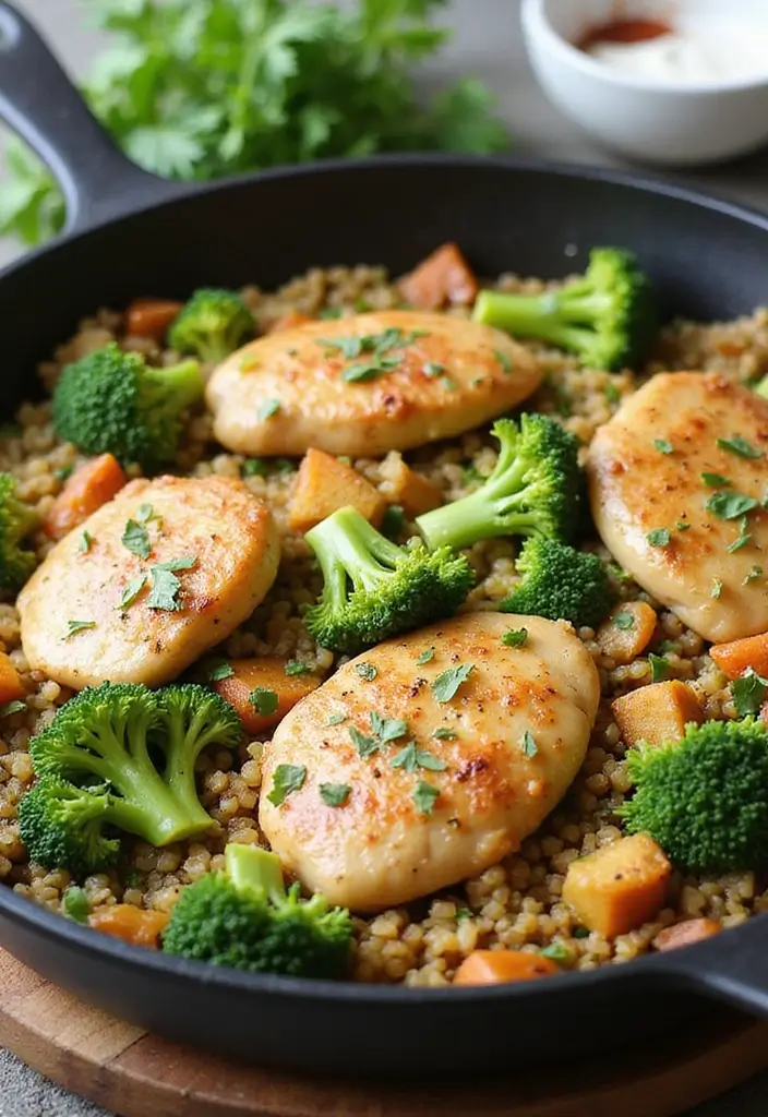 27 Gluten Free Chicken And Broccoli Recipes For Quick Meals - 3. One-Pan Chicken and Broccoli Quinoa
