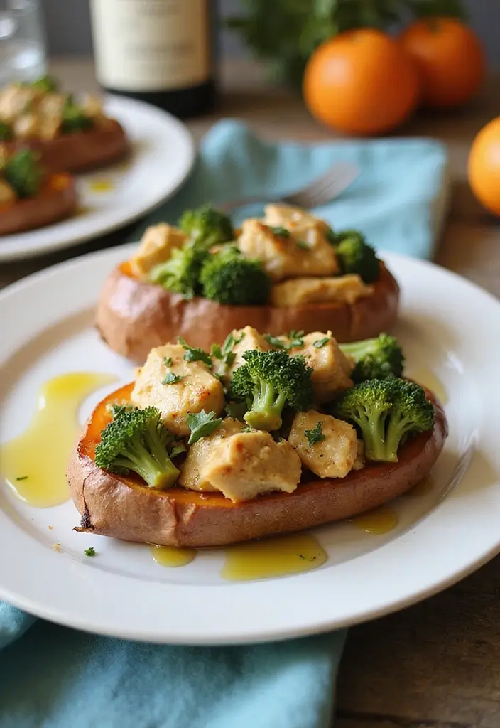 27 Gluten Free Chicken And Broccoli Recipes For Quick Meals - 8. Chicken and Broccoli Stuffed Sweet Potatoes