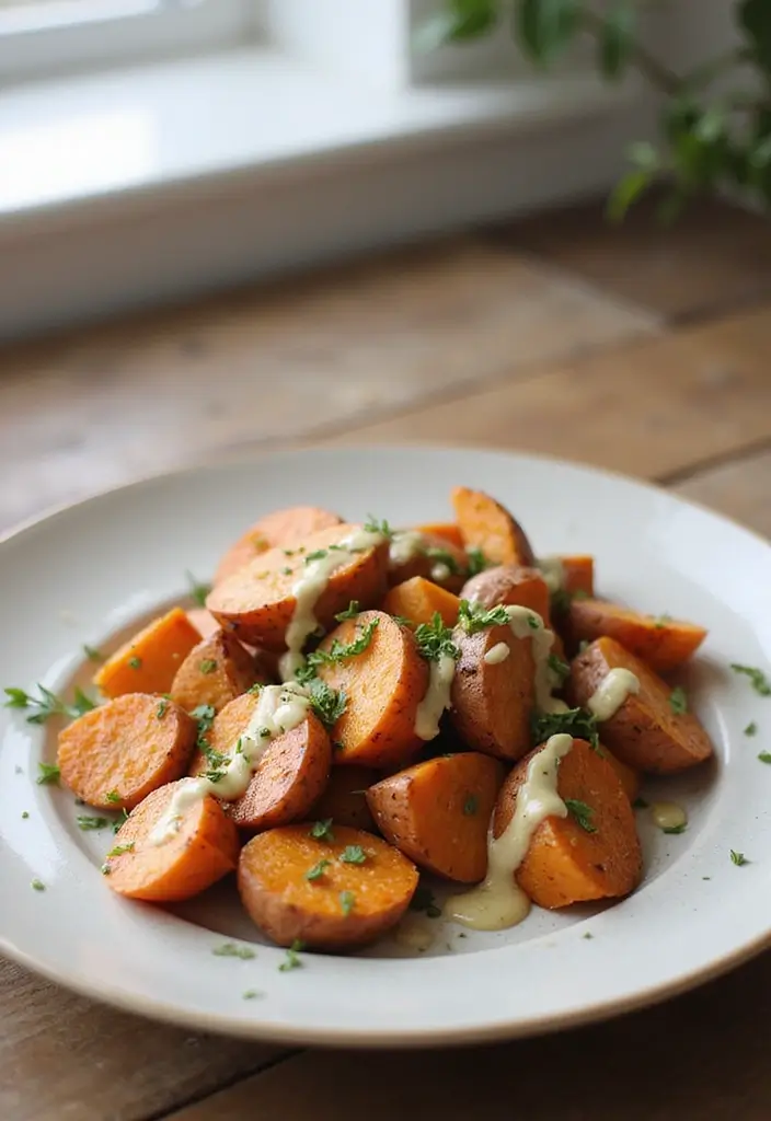 27 No Onion No Garlic Recipes Gluten Free And Delicious - 26. Sweet Potatoes with Tahini Dressing