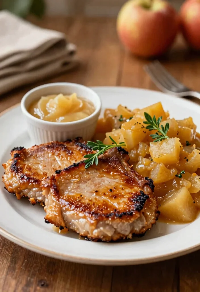 10 No Veggie Dinner Recipes for Simple Comfort Meals 34 10 No Veggie Dinner Recipes for Simple Comfort Meals - 4. Pork Chops with Applesauce 1