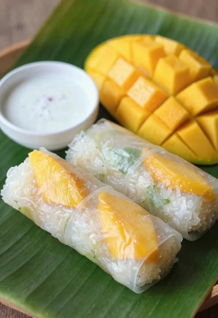 10 Rice Paper Dessert Recipes for Light Crispy Treats 5. Mango Sticky Rice in Rice Paper 0