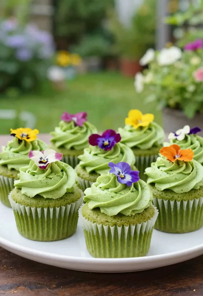 12 Aesthetic Dessert Recipes That Look as Good as They Taste - 3. Matcha Cupcakes with Edible Flowers 1