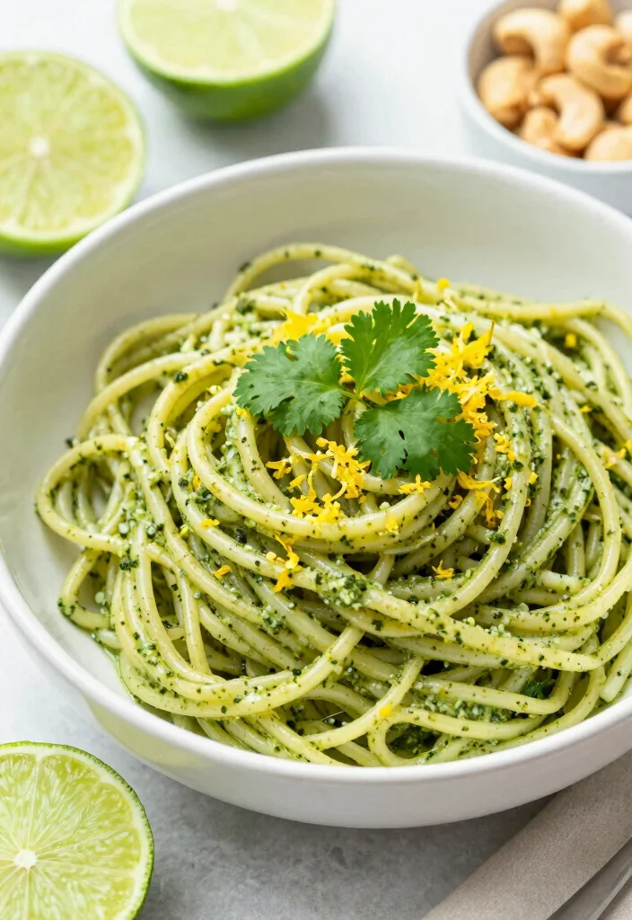 12 Vegan Pesto Pasta Recipes for Fresh Plant-Based Flavor - 10. Cilantro Lime Pesto Pasta 1