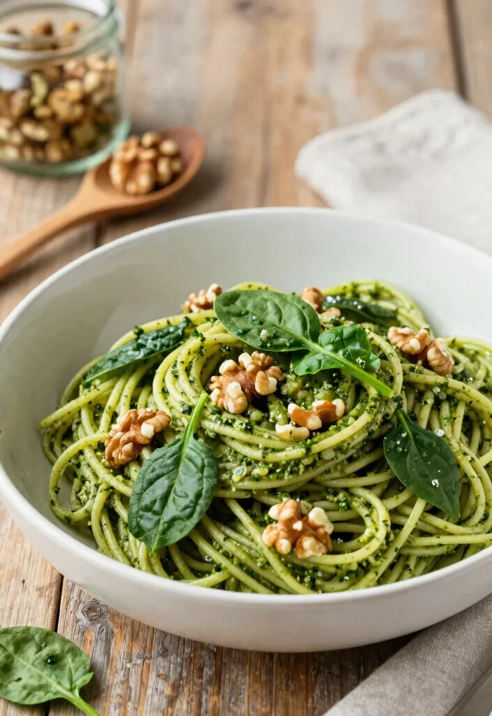 12 Vegan Pesto Pasta Recipes for Fresh Plant-Based Flavor - 2. Spinach Walnut Pesto Pasta 1