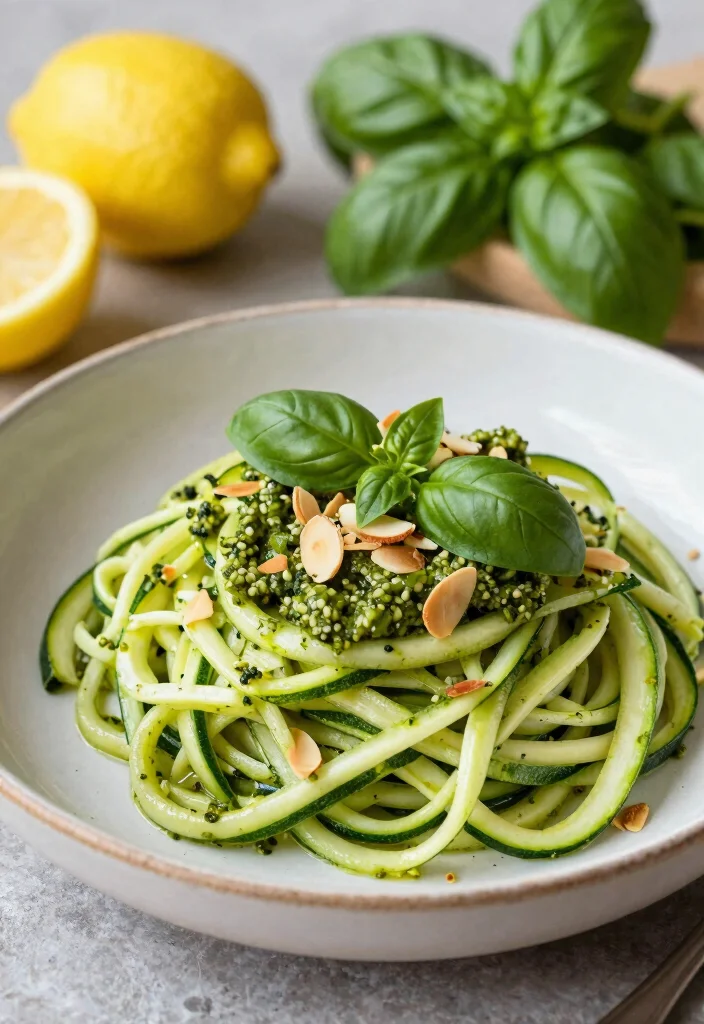 12 Vegan Pesto Pasta Recipes for Fresh Plant-Based Flavor - 4. Zucchini Noodles with Lemon Basil Pesto 1