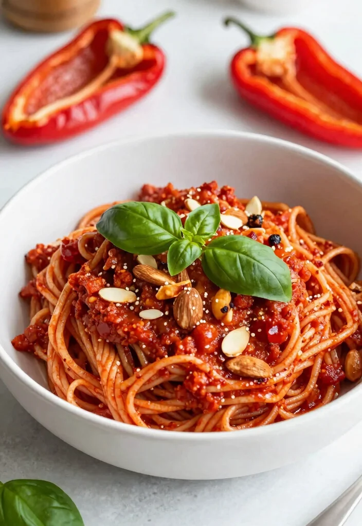 12 Vegan Pesto Pasta Recipes for Fresh Plant-Based Flavor - 7. Roasted Red Pepper Pesto Pasta 1